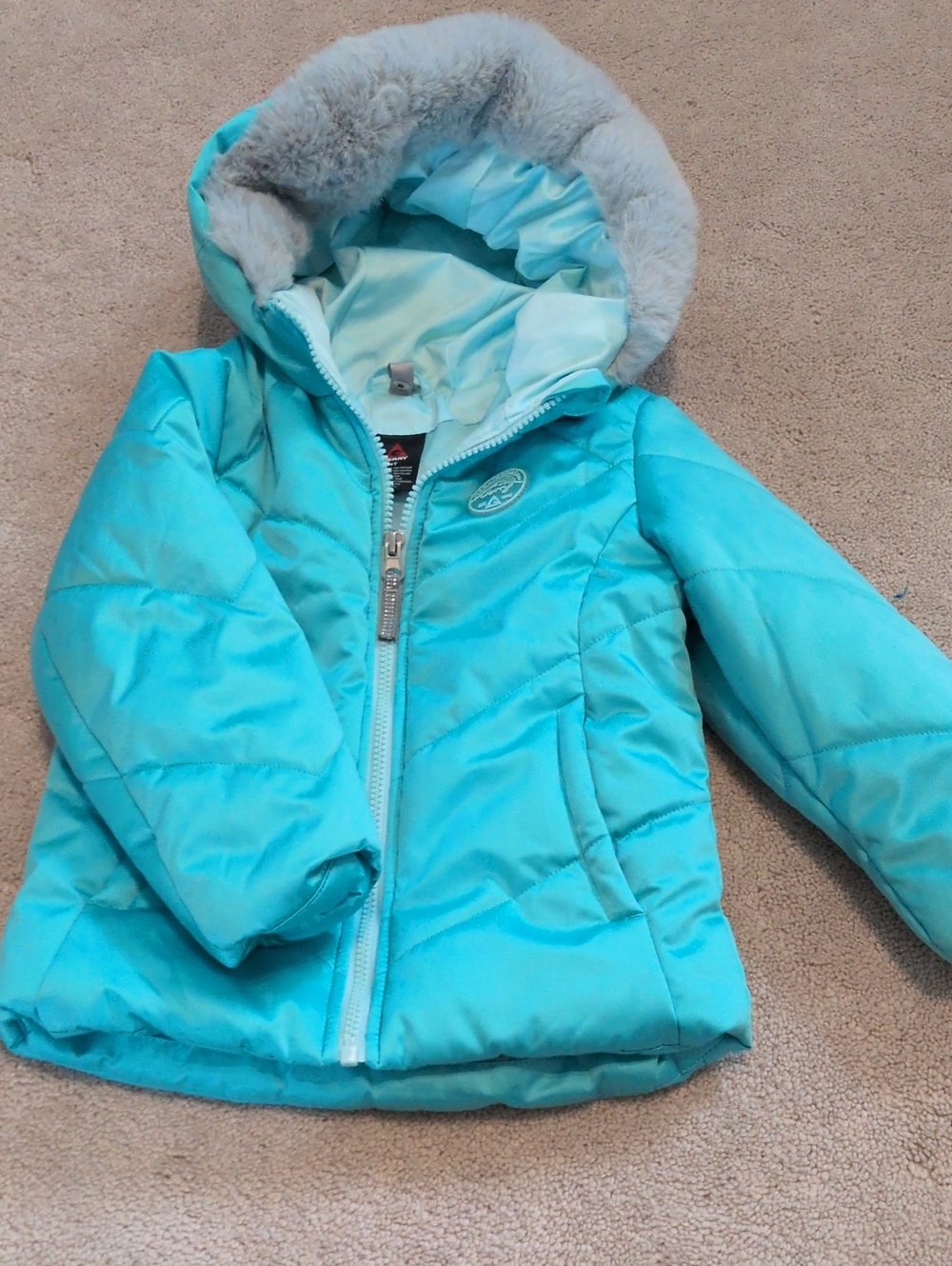 Gerry Weber Kids Aqua Teal Puffer Jacket with Faux Fur Trim - 4T